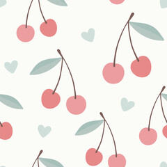 Cherry fruit seamless pattern, abstract repeated cartoon background, vector illustration - 610721505