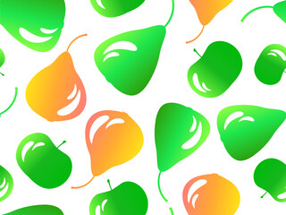 Seamless pattern with pears and apples in 3d style. Summer fruit mix with apples and pears with a glare of light on them. Design for print, fabric and poster. Vector illustration