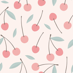 Cherry fruit seamless pattern, abstract repeated cartoon background, vector illustration - 610721719