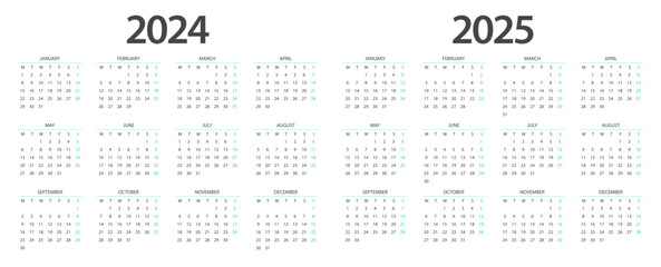 Calendar 2024, calendar 2025 week start Monday corporate design planner template.