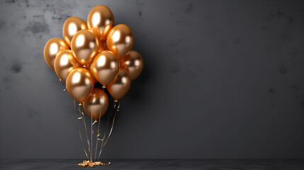 gold balloons bunch on a dark wall background Generative Ai