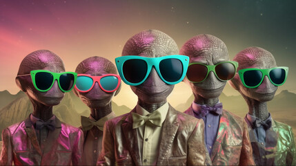 funny aliens with sunglasses. Generative AI