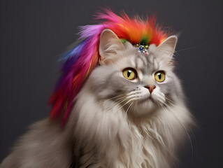 Persian kitten in pride parade. Concept of LGBTQ pride. AI generated