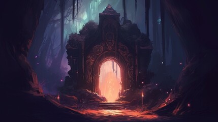 Fototapeta premium A magical portal with swirling colors. Fantasy concept , Illustration painting. Generative AI