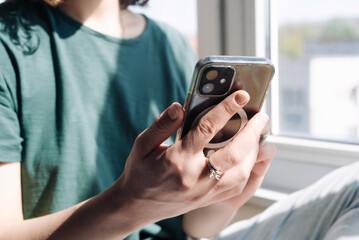 Connected and Productive: Woman Using Smartphone for Business and Freelancing - Office Workplace, Internet Marketing, Entrepreneurial Spirit, Technology in Action