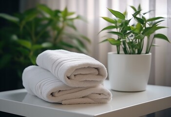 Fototapeta na wymiar Clean fresh towels, generative ai