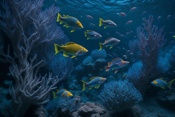 Naklejka na ściany i meble Underwater fish photography, generative ai