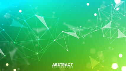 Green gradient background with plexus lines. Network connection dot. Abstract scientific wallpaper. Geometric background with abstract mesh. Molecular chemistry illustration for laboratory