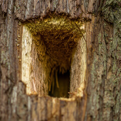 Woodpecker Cavity Drilled in Cedar Tree