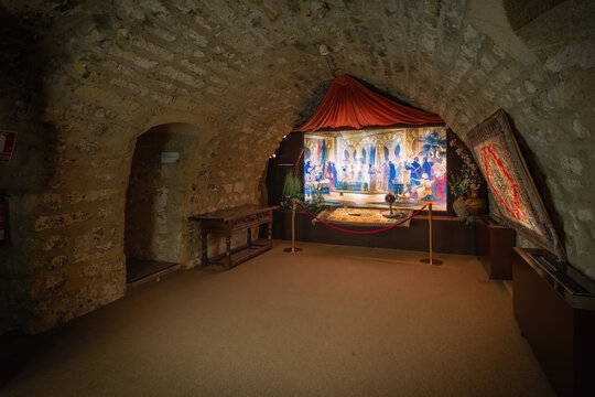 Hall with reception of Caliph Abderraman III to a monk at Alive Museum of Al-Andalus in Calahorra Tower - Cordoba, Andalusia, Spain