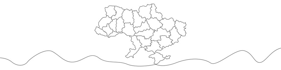 Map of Ukraine line continuous drawing vector. One line Map of Ukraine vector background. Map of Ukraine icon. Continuous outline of a Map of Ukraine.