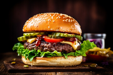snack beef sandwich fast burger meat fast hamburger food food fat. Generative AI.
