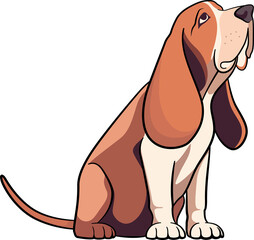 Cute Basset Hound dog puppy cartoon with outline