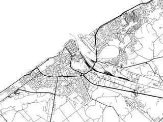 Vector road map of the city of  Oostende in Belgium on a white background.