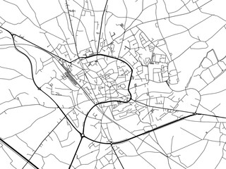 Vector road map of the city of  Tienen in Belgium on a white background.