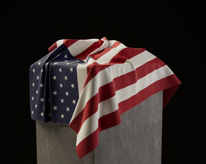 America Flag Draped Over Stone Plinth