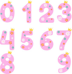 Pink numbers with a crown.