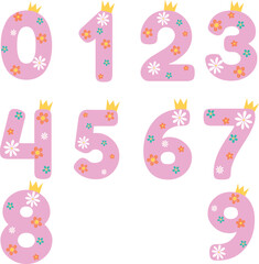 Pink numbers with a crown.