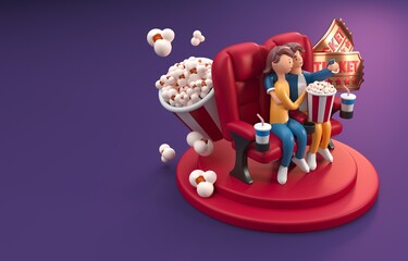 Couple Watching a Movie. 3D Illustration