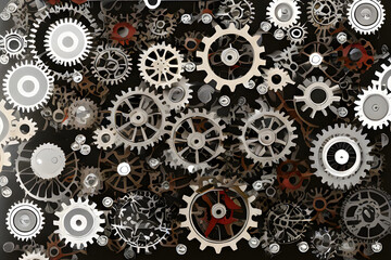Machinery In Action: Metal Gears and cogs in the clockwork mechanical mechanism inside machines Abstract Pop cartoon Style Background Generated Ai