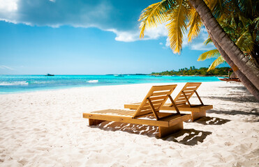 Vacation summer holidays background wallpaper - sunny tropical Caribbean paradise beach with white...