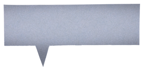 Gray blank cut out paper cardboard speech bubble of rectangular shape with copy space for text on transparent or white background png design element