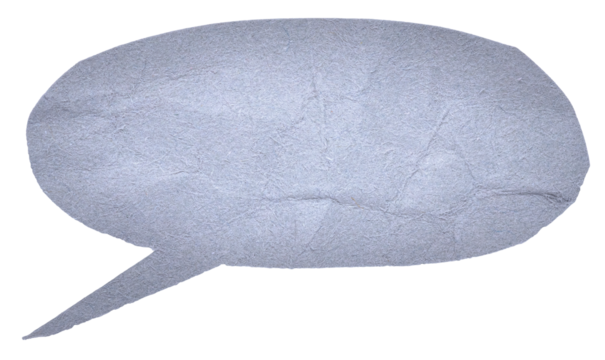 Gray blank cut out paper cardboard speech bubble of elliptical round shape with copy space for text on transparent or white background
