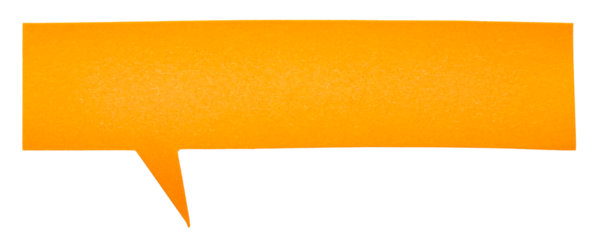 Orange blank cut out paper cardboard speech bubble of rectangular shape with copy space for text on transparent or white background
