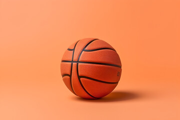 A basketball lies on the floor of a sports hall, AI generates content.
