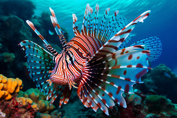 Close up of the lion fish in the sea created with AI generative tools