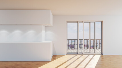 Large luxury modern bright interiors Living room mockup illustration 3D rendering computer digitally generated image