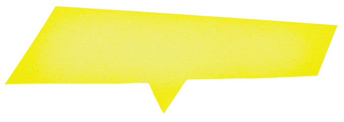 Yellow blank cut out paper cardboard speech bubble of rectangular shape with copy space for text on transparent or white background
