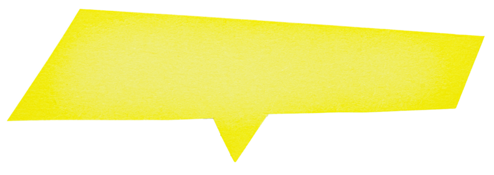 Yellow blank cut out paper cardboard speech bubble of rectangular shape with copy space for text on transparent or white background
