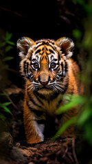 Witness the awe-inspiring journey of a young tiger cub as it gracefully walks through the lush forest. Immerse yourself in the captivating beauty of this fleeting moment, captured in stunning detail