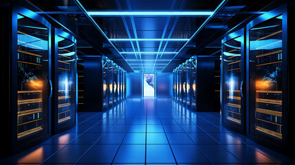 Fototapeta premium Server room, bit coin mining, supercomputing.Created with Generative AI technology.