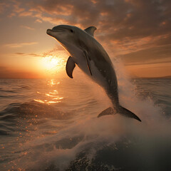 Experience nature's enchantment as a graceful dolphin dances with the setting sun, creating a mesmerizing moment frozen in time.