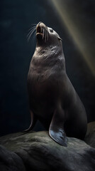 Witness the grace of a seal, outstretched and proud on a rocky perch, basking in the warmth of the sun. Feel the serene beauty of this captivating wildlife moment.