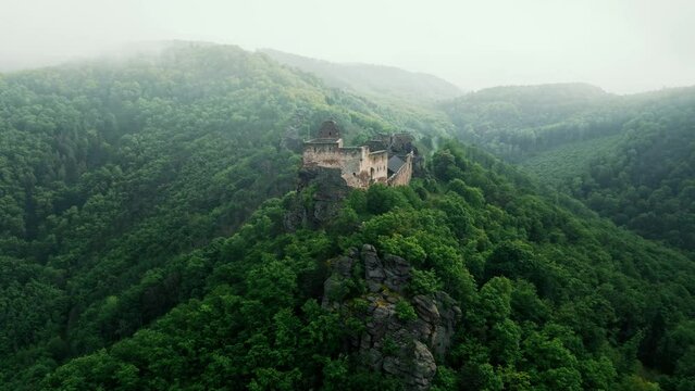 Aerial view of Aggstein Castle - Austria Aggstein sits high above the Danube, with a fantastic view of the World Cultural Heritage site of Wachau.