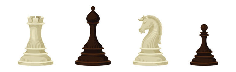 White and Black Chess Pieces for Board Game Vector Set