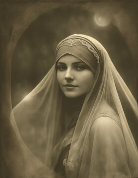 Mysterious Vintage Portrait Of A Woman - Calotype, Old Photography, 1900s created via Generative AI