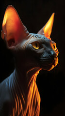  sphynx cat captivates against a dark background, exuding an air of intrigue and allure. Discover the enigmatic beauty of this captivating feline.