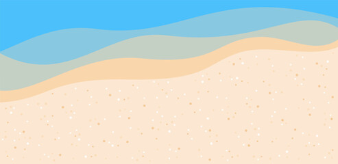 Sandy beach and sea waves background, top view. Flat vector illustration