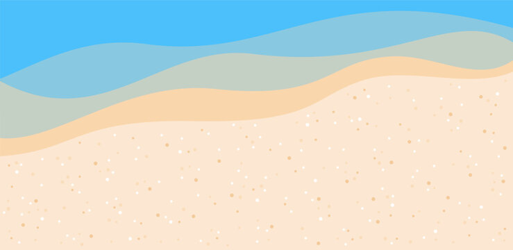 Sandy beach and sea waves background, top view. Flat vector illustration