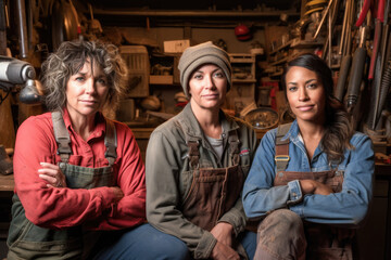 Obraz premium Women plumbers united, promoting diversity and fostering inclusive empowerment in the workplace. Generative AI. 