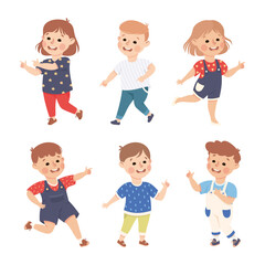 Funny Kids Pointing at Something with Extending Hand and Index Finger Vector Set