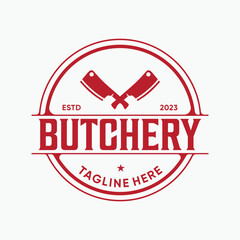 crossed cleaver knife for vintage retro butcher shop label, emblem, badge logo design