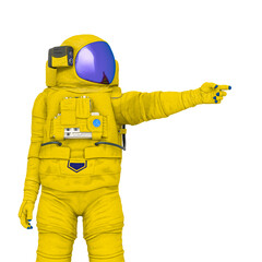 astronaut is pointing and showing the way