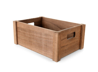 Empty wooden box isolated on white background