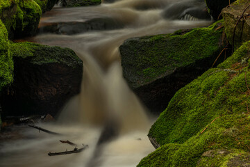 Waterfall on Lesni creek in Sumava national park in spring day
