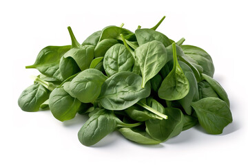 fresh spinach leaves on a white studio background generative ai